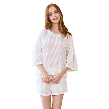 

Pleuche Pajamas Women Summer 3/4 Sleeve Top Shorts Two-Piece Pajamas Pajama Sets Women Women Pajamas