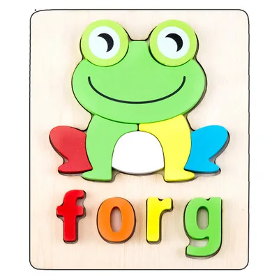 Frog Детские Обучающие английские пазлы, игрушки с мультяшными животными, 3D деревянные пазлы, развивающие игрушки, подарки для детей - Цвет: Frog