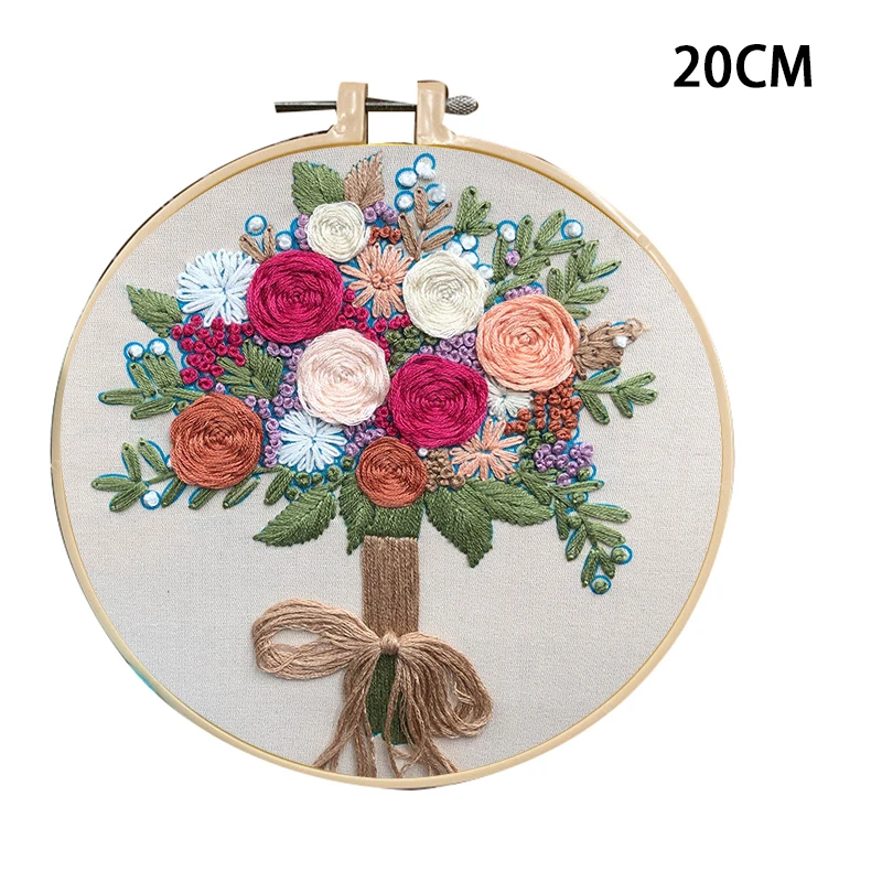 Kit De Démarrage De Broderie Avec Cerceaux Pour Débutants,Fils à Motif De Fleurs,Grossiers,Point