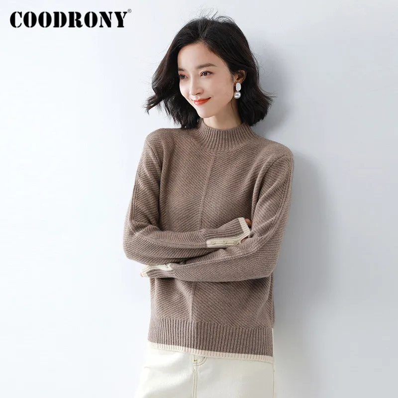 COODRONY Brand 2020 New Winter Knitted Stand Collar Warm Female Jumper Streetwear Slim Turtleneck Pullover Sweater Women W1165