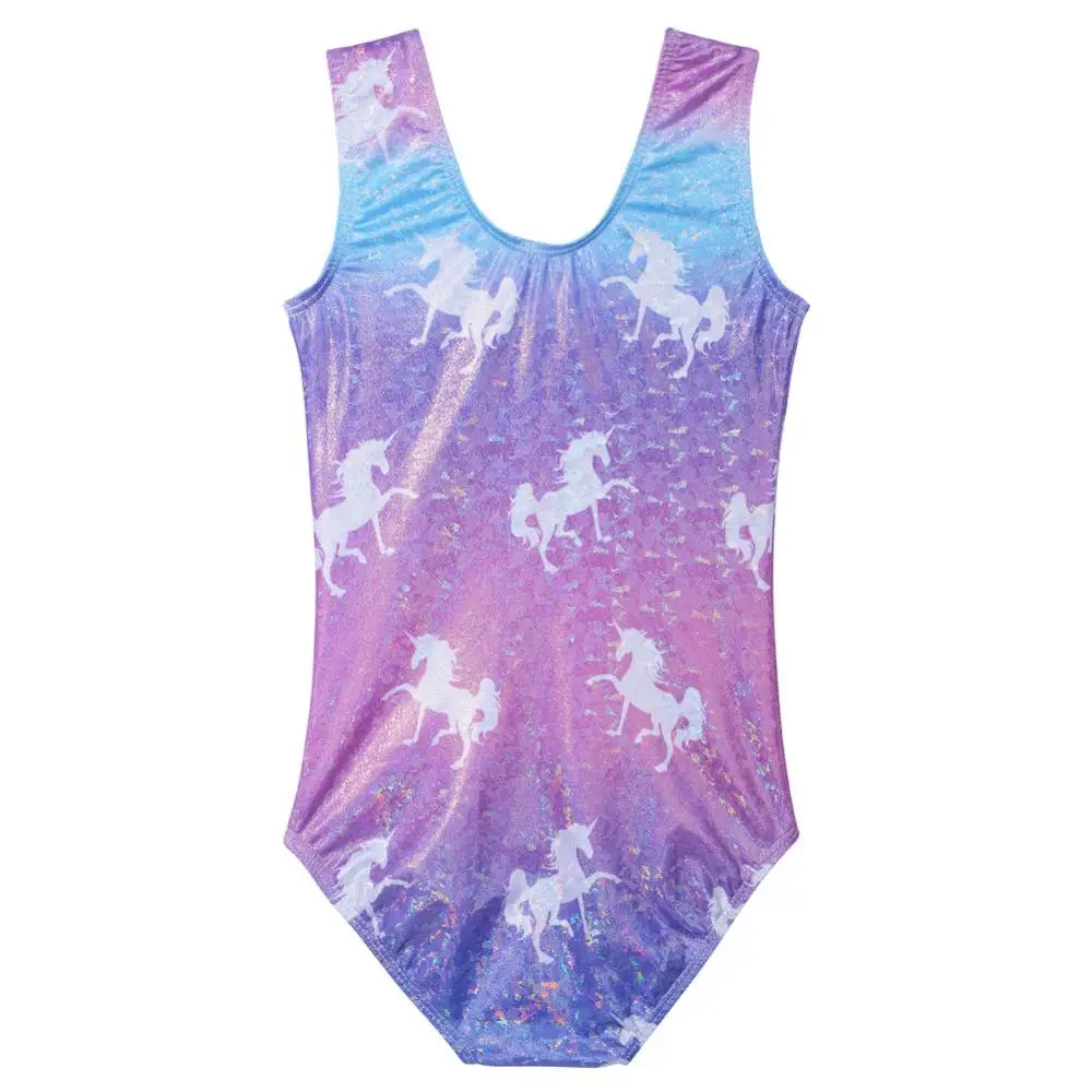 BAOHULU Blue Purple Girls Gymnast Leotards Cartoon Horse Ballet Bodysuit Athlete Gymnastics Leotard Kids Teens Dance Costume