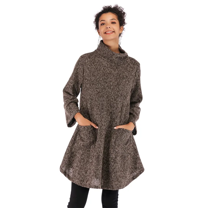 

Fashion Women Pullover Tops Shirt Winter Sweatshirt Female Pocket Sweatshirt Casual Young Girl Long Sleeve Turtleneck Top Coat