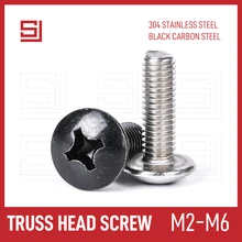SJ Machine Screws M2 M2.5 M3 M4 M5 M6 Round Truss Pan Head Crosse Phillips Bolts Screw 10/100 Pcs 304 Stainless Steel Black Bolt
