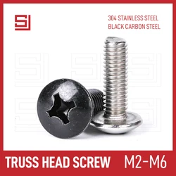 SJ Machine Screws M2 M2.5 M3 M4 M5 M6 Round Truss Pan Head Crosse Phillips Bolts Screw 10/100 Pcs 304 Stainless Steel Black Bolt