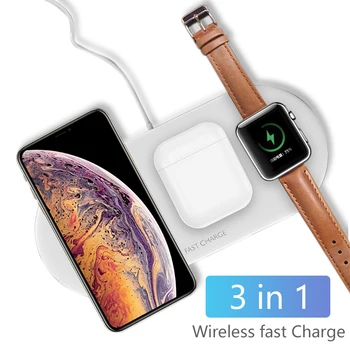 

3 in 1 Wireless Charger for iphone XR 8 Plus Samsung 10W Fast Wireless Charging Pad for Airpods Apple Watch 1 2 3 4 Dock Charger