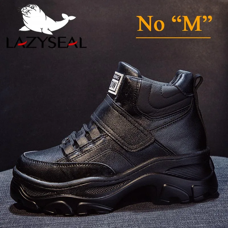 LazySeal INS/зимние ботинки на толстой подошве в британском стиле женские Ботинки martin на шнуровке женские ботинки в Военном Стиле на платформе теплые зимние женские ботинки на меху - Цвет: 03 Black-No M