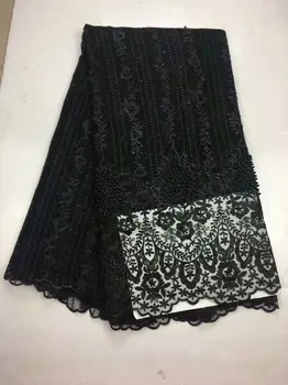 

Royal black african lace fabric 2019 high quality lace french mesh fabric beaded stones nigerian swiss lace fabrics for dress