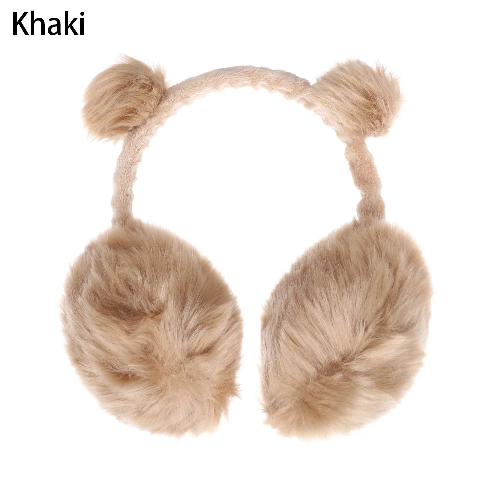khaki 3 Брендовые плюшевые женские зимние наушники, теплые наушники, наушники для девочек, наушники из искусственного меха с кроличьими ушками, дизайнерские наушники для защиты ушей - Цвет: khaki 3