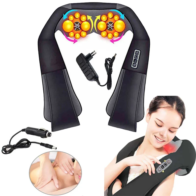 Electrical Body Neck Massager Home Car Back Relaxation Massagem U Shape Shoulder Shiatsu Infrared heated 3D Kneading Shawl belt