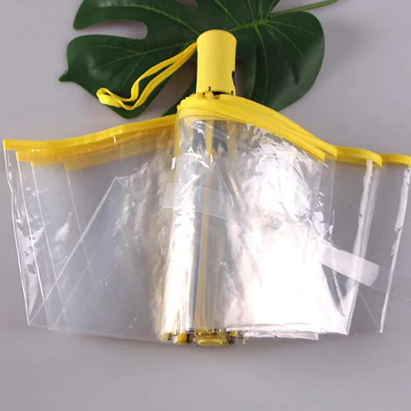 

Creative Automatic clear umbrella color handle Small Fresh Three Folding Umbrella Mens Gifts