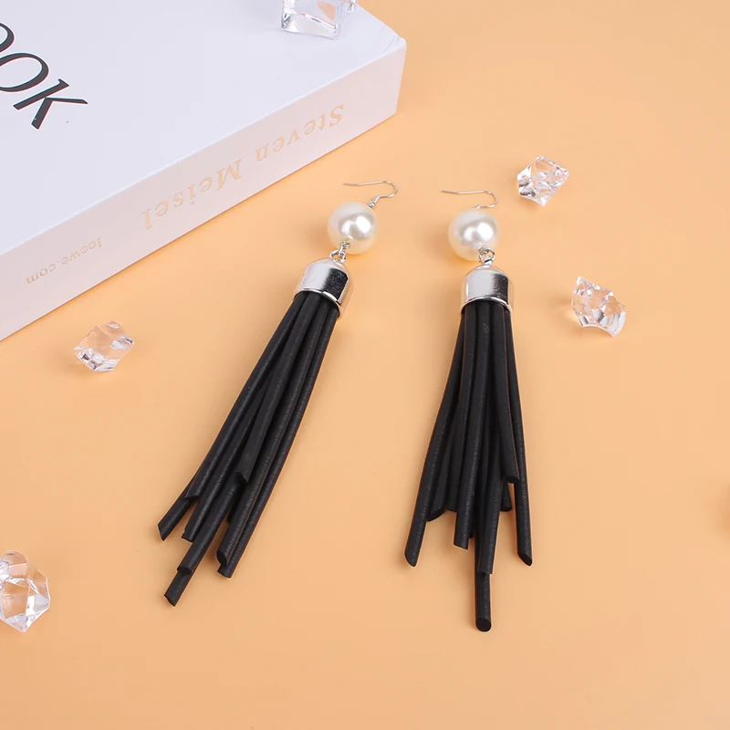 

YD&YDBZ Gothic Long Tassel Earrings Women Current Pearl Pendant Earring Jewelry Matching Trendy Black Rubber Ear Accessories