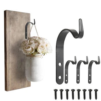 

4pcs Metal Hooks with Screws J-hook Vintage Hanger Cloth Towel Holder Home Decor for Hanging Lantern Planter Hooks Garden Tool