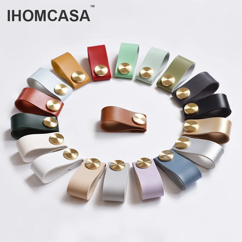 IHOMCASA 40 colori maniglie per porte per mobili armadio moderno armadio da cucina manopole per mobili cassetto in ottone tira pelle artificiale