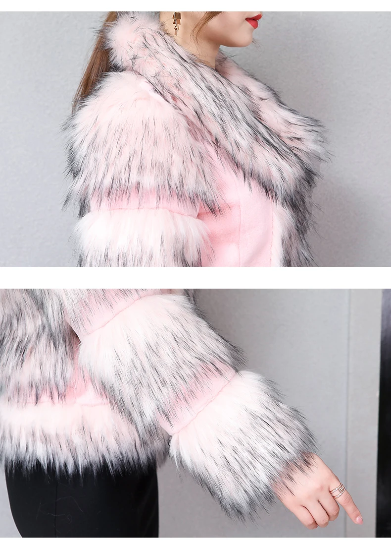 nerazzurri winter pink furry faux fur coat women short warm shaggy fluffy fox fur top plus size patchwork faux fur jacket 5xl