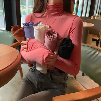 

Thin Casual Slim Elastic All Match Basic Turtleneck High Neck Autumn Winter 2020 New Arrival Hot Sale Female Women Top T-shirts