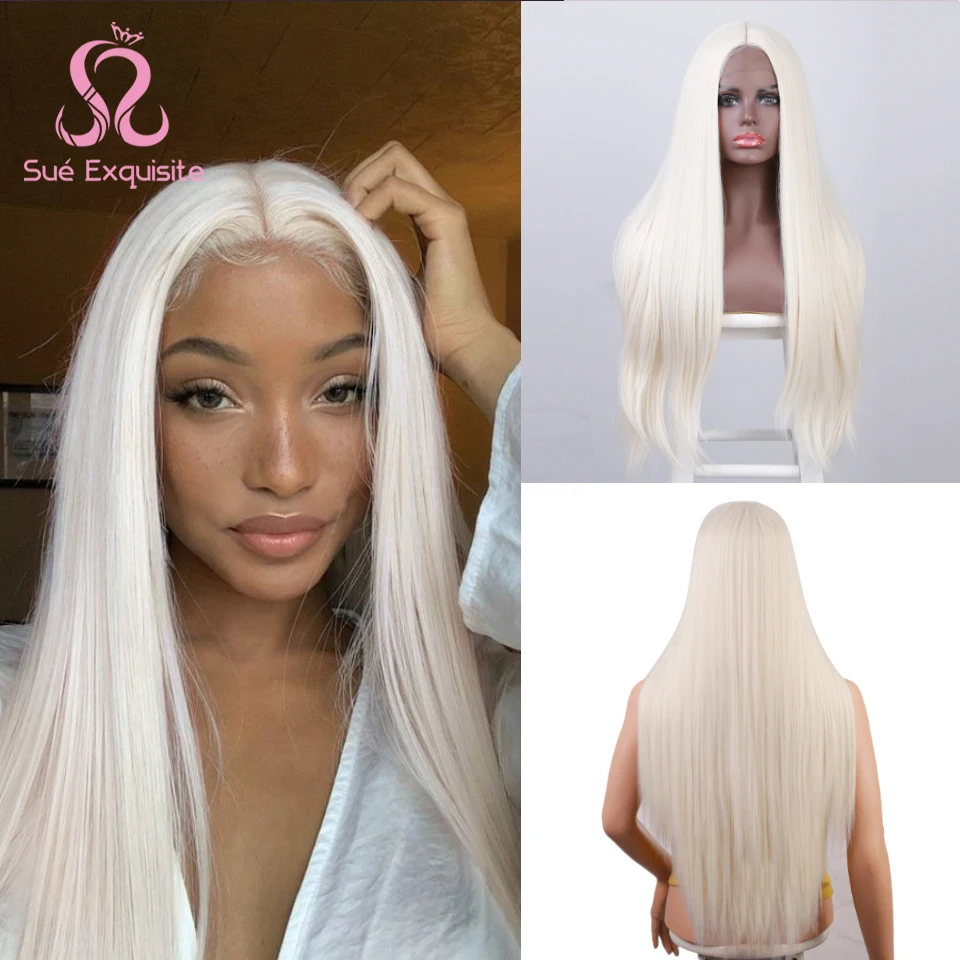 SUe squisite parrucche anteriori in pizzo sintetico per donne nere parrucche lunghe diritte in pizzo parrucca bianca/bionda/viola parrucche Cosplay parte centrale| | -