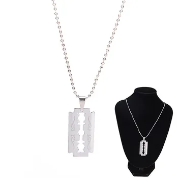 

Cool Razor Blades Pendant Necklaces Men Jewelry Steel Male Shaver Shape Necklaces & Pendants Free Chain