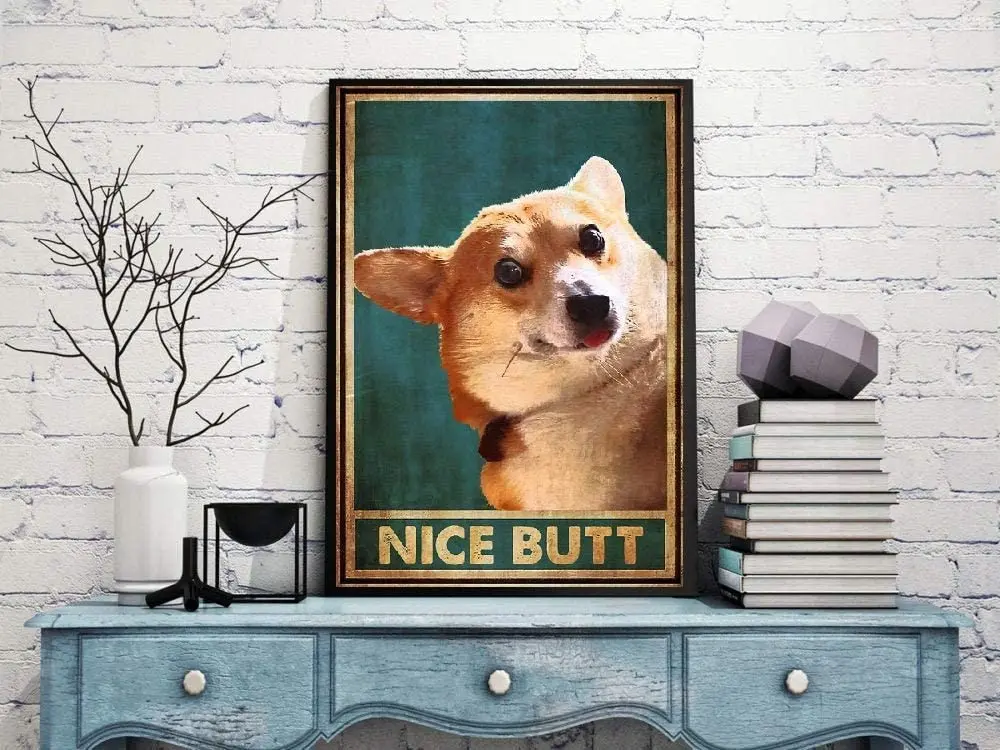 Vinmea Metal Tin Sign,Dog Corgi, Nice Butt Corgi Funny Able Quote Segno In Alluminio Wall Art Decor Cartello In Metallo, Cartello Pubblico, Decorazion