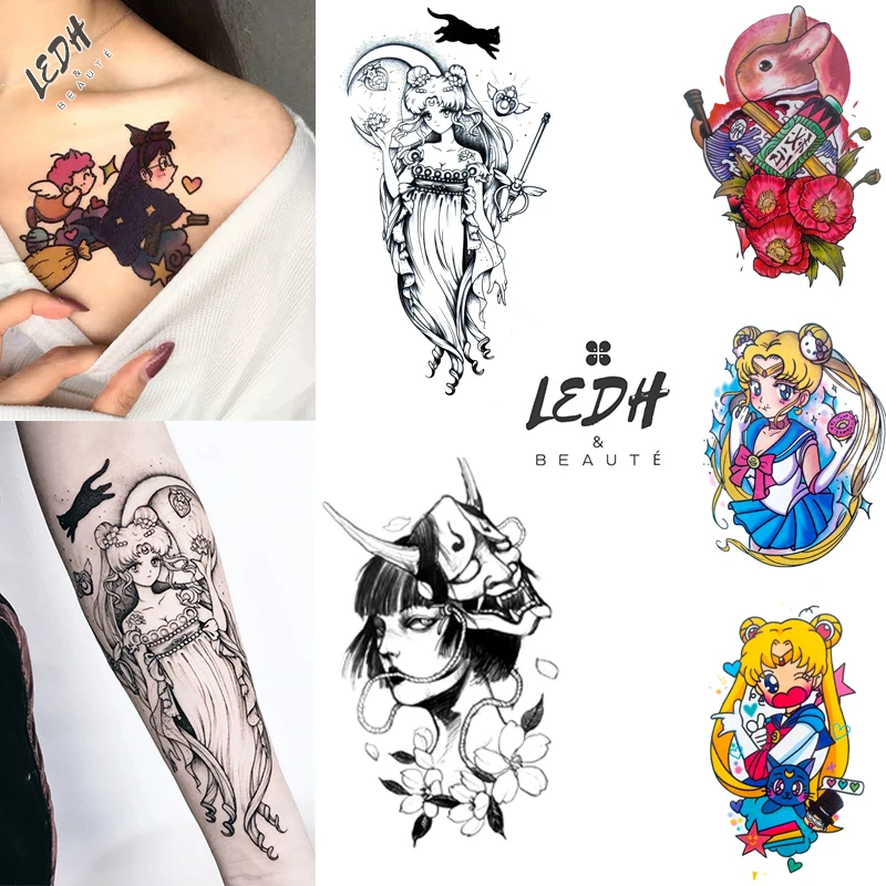 

LEDH Arm Neck Temporary Fake Tattoo Sticker Waterproof Lasting For Women Girl Sexy Half Arm Cartoon Tattoo Sticker Anime Tattoo