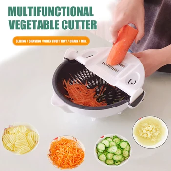 

Multifunction Rotate Vegetable Cutter with Drain Basket Portable Slicer Chopper Grater Kitchen Tool XH8Z