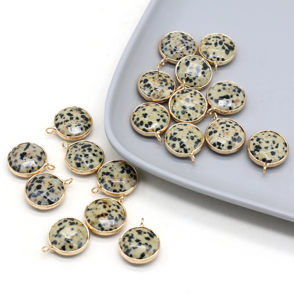 

Natural Stone Pendant Round Faceted Dalmatian Jasper Exquisite Charms For Jewelry Making DIY Bracelet Necklace Earring Accessory