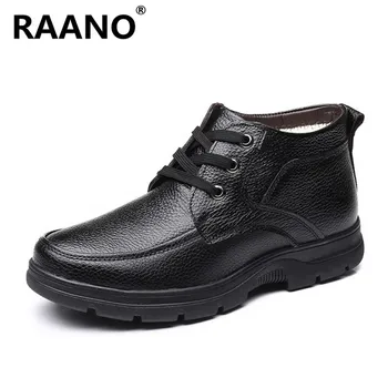 

Genuine Leather Winter Thick Wool Men's Ankle Boots Warm Non-slip Middle-aged Male Lace-Up Snow Boots Hombre Chaussure Footwear