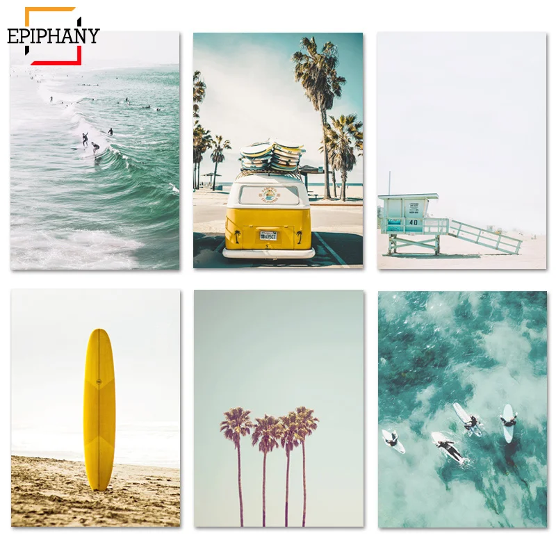 

California Print Set Surf Wall Art Canvas Painting Beach Posters Surfboard Prints Coastal Decor Paintings for Living Room Wall