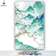 DIY цвета картины по номерам с цветами китайский стиль пейзаж Рисунок Живопись по номерам Обрамленный дом