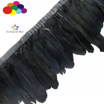 

Wholesale 15-20CM (6-8 inches) natural goose feather dyed black made of cloth edge 10 yards DIY performance costume feather