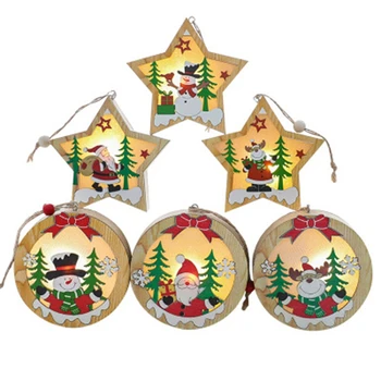 

6-Piece Christmas Decoration Wooden Luminous Pendant Christmas Tree Decoration Accessories Christmas Children's Gifts