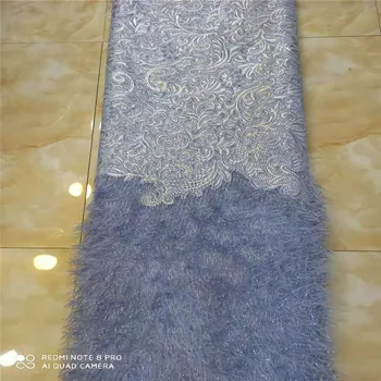 

(5yards/lot ) 2019 New High quality Blue Velvet African tulle lace French net lace fabric with Sequins for party dress