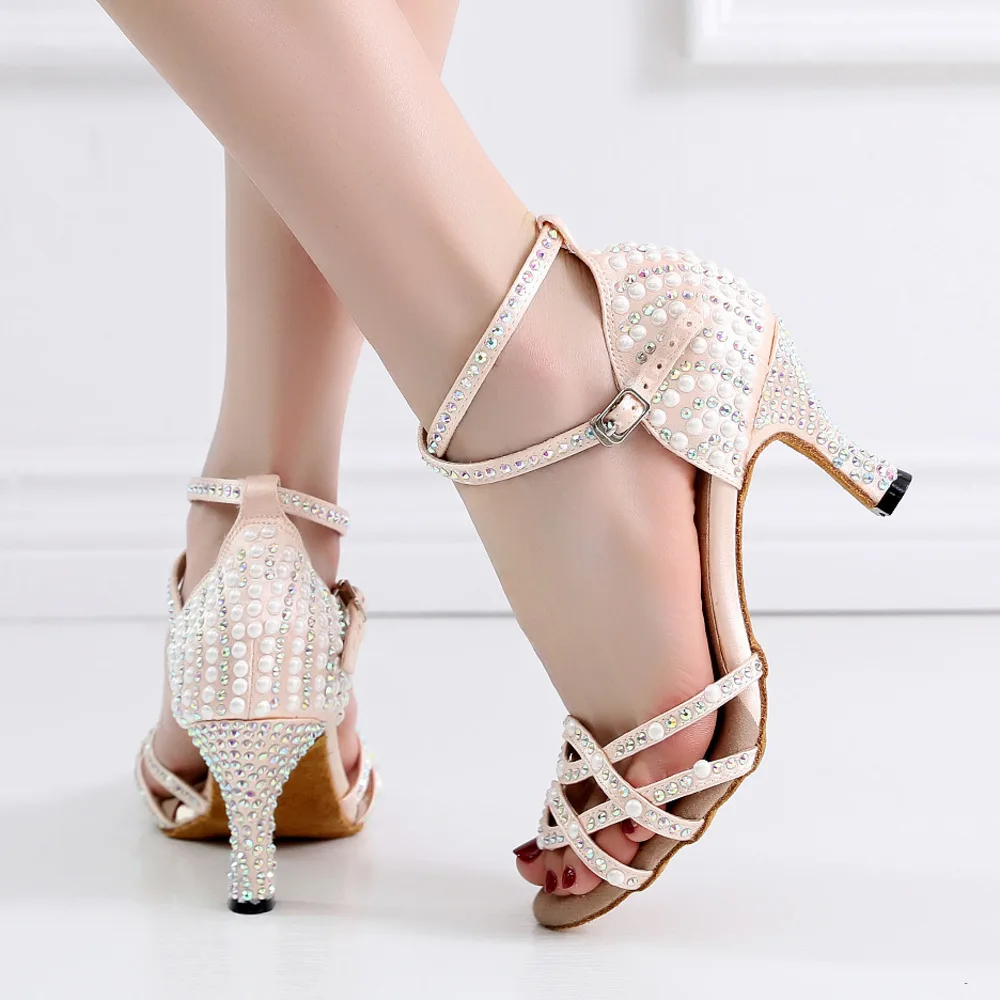 

New Stye Jazz Salsa Outdoor Rubber Sole Professional Latin Dance Shoes for Dancing Women Dancers High Heels Satin Sandals