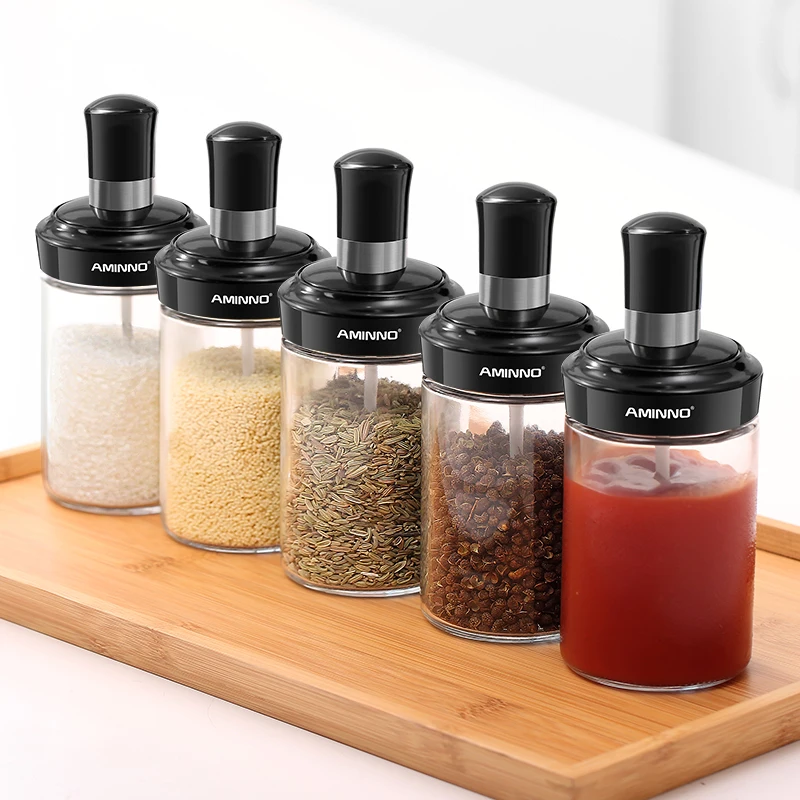 AMINNO Chili Sauce Bottle Seal Glass Seasoning Bottle Ketchup Bottle Honey Jam Bottle 250ml