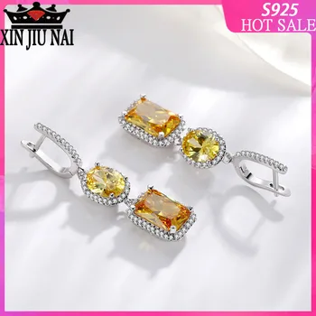 

925 sterling silver European and American micro-studded stud earrings citrine pink tourmaline