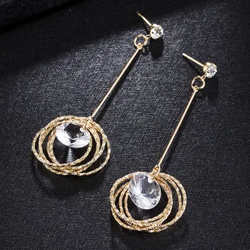 

Multiple Circle Rhinestone Dangle Earrings Simple Chain Fashion Jewelry Hanging Long Drop Ear Line for Women Valentines Day Gift