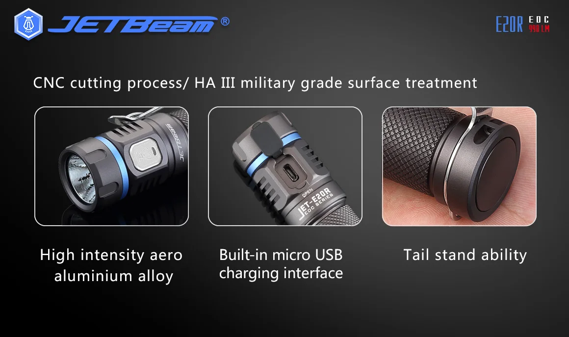 Jetbeam E20R фонарь EDC Cree SST40 N4 BC Led 990 люмен 4 модель функция памяти боковой переключатель 16340 фонарик