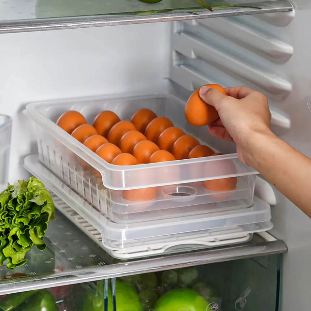 

Egg Refrigerator Fresh Box Plastic Grids Holder Storage Box Kitchen Eggs Container Storage Organizers