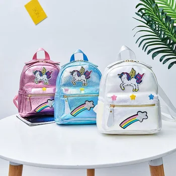 

Fashion Backpack Cartoon Unicorn Embroidery Backpack Laser Sequin Lovely Pink School Bags for Teenage Girls Travel Bag