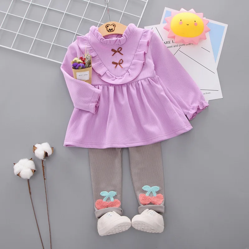 

2019 Autumn Spring New Style Korean-style Long Sleeve Hoodie with Sleeves Cherry Pants Two-Piece Set Baby Baby Girl Young Childr
