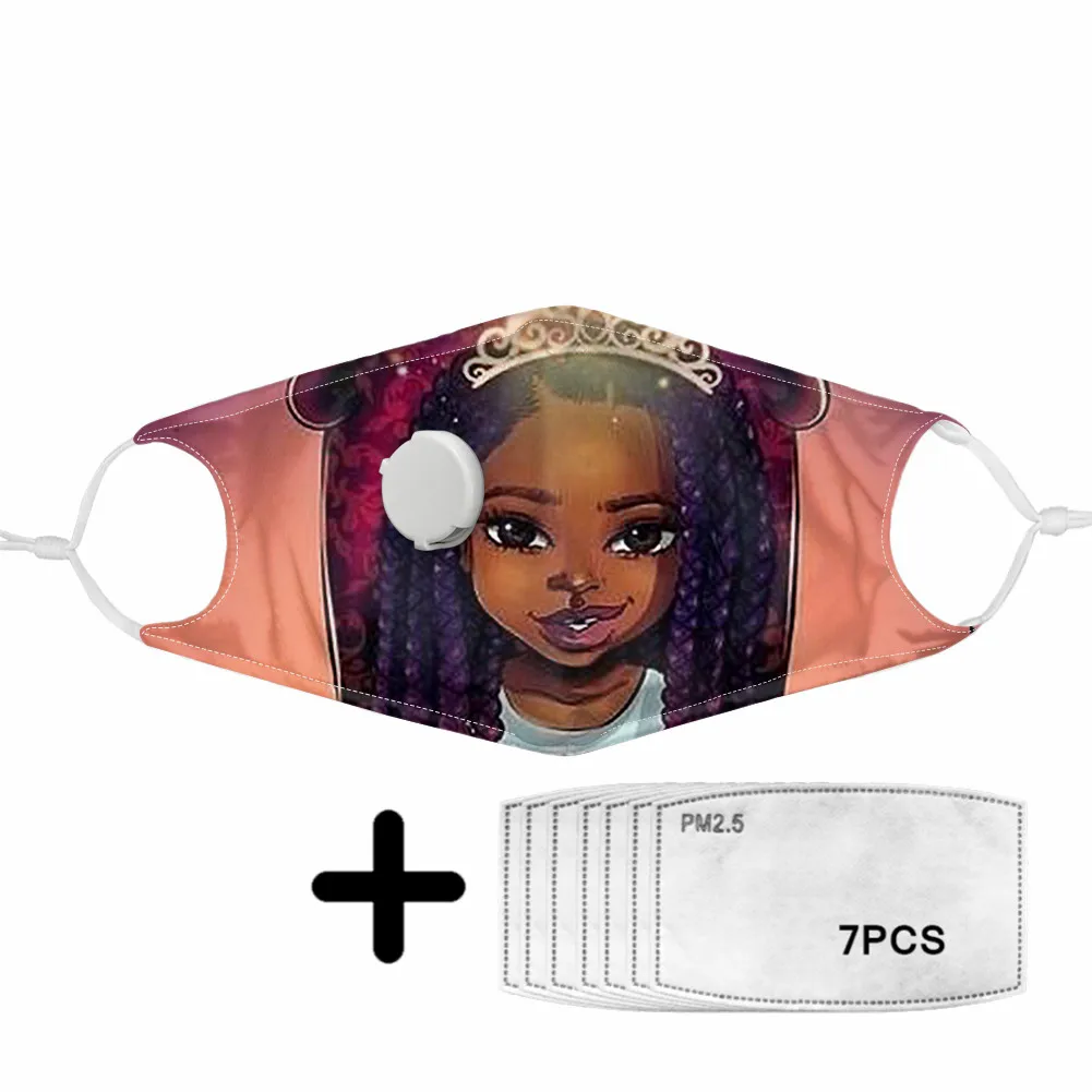 

2020 Hot Theme Cute African Girls Print Mask Women Elastic Washable Mouth Masks with PM2.5 Filters Mascara Custom Pattern Design