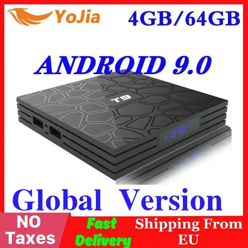 Billige Neueste 4GB RAM 64GB ROM Android 9.0 TV Box T9 RKchip QuadCore USB 3.0 4K Set Top Box 2,4 g 5G Dual WIFI 2G16G Smart Media Player