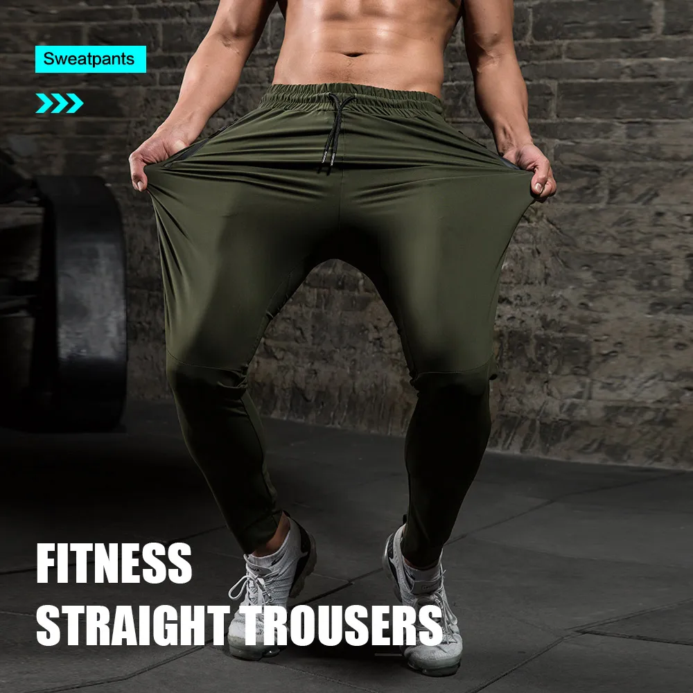 Joggers Sweatpants Men's Casual Pants Solid Color Gyms Fitness Workout  Sports Pants Autumn Winter Male Ice Silk Track Pants