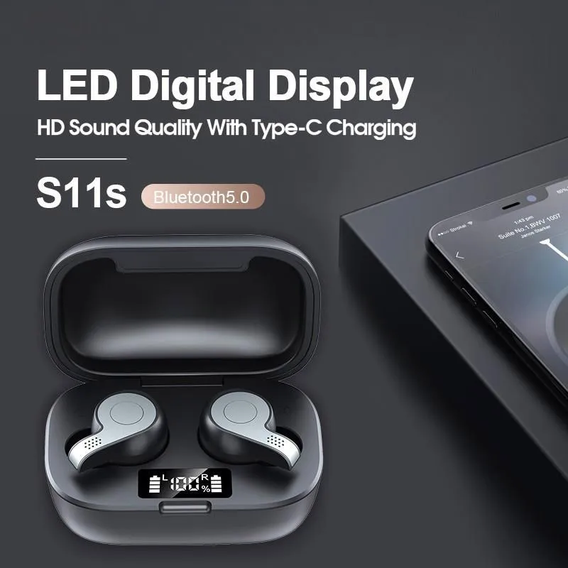 TWS Bluetooth 5 0 беспроводные наушники светодиодный дисплей 9D HIFI звуковые спортивные