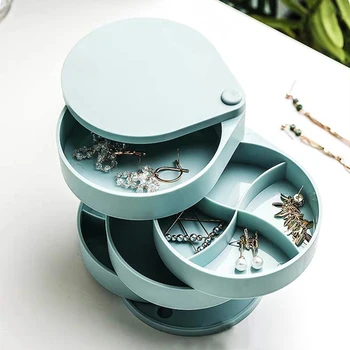

Rotating Jewelry Storage Box Round Large-capacity Multi-layer Display Rack Multifunction Earrings Rings Necklaces Storage Tool