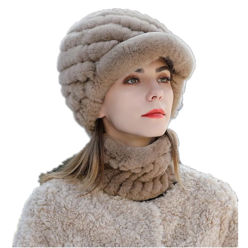 women's-hand-knitted-baseball-cap-scarf-neck-warmer-winter-hats-warm-for-girl-real-rex-rabbit-fur-beanies