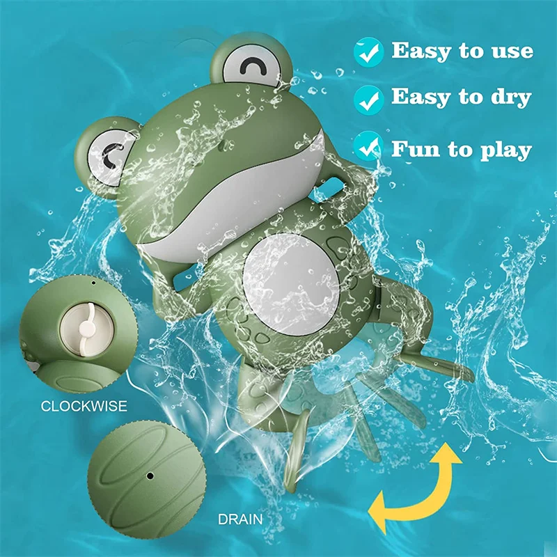 Bath Time Toys For Kids Bathtub Baby Toys Cartoon Frog Shark Clockwork Bath Toys Baby Games Toys For Bathroom toddlers 1-3 Years 4