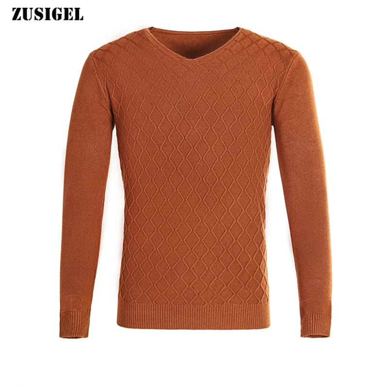 

ZUSIGEL V Neck Solid Pullover Men Sweater Long Sleeve Casual Slim Fit Mens Sweaters Computer Knitted Thin Autumn Pullover Male