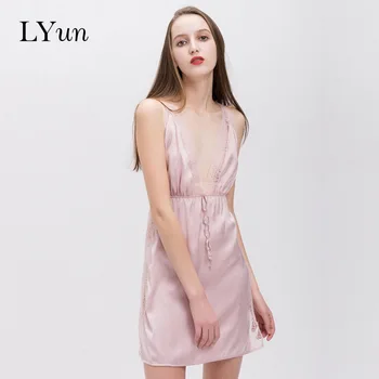 

LYun 2019 new temptation lace eyelashes sexy women's large V-neck beauty back straps high slit nightdress sexy underwear