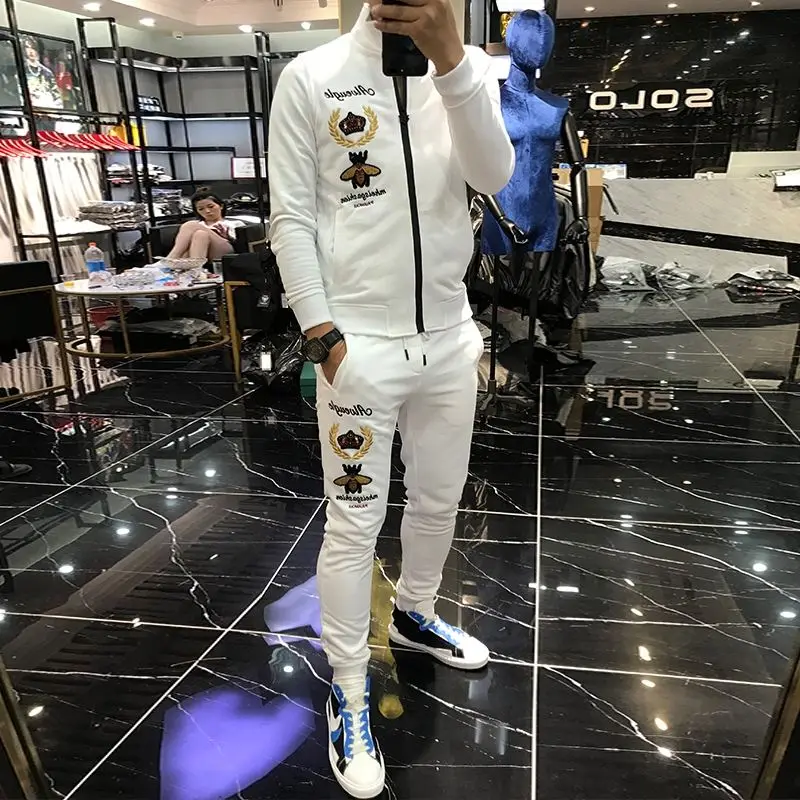 

Men's 2020 Autumn new personalized slim cardigan handsome sports and leisure suit men's two-piece suit