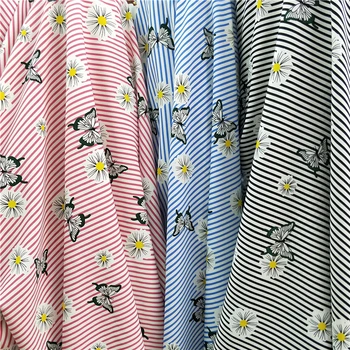 

Butterfly Flower strip Print Fabrict Shirt Material Telas Costura Designer Diy Sewing Patchwork Fabric Poplin by Yard